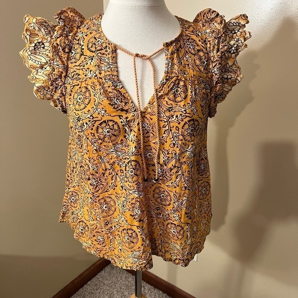 House Of Harlow Marigold Yellow Revolve Boho Ruffle Sleeve Blouse Sz M - Picture 1 of 4